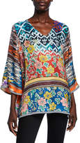 Thumbnail for your product : Johnny Was Burnout Print V-Neck 3/4-Sleeve Silk Twill Tunic