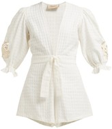 Thumbnail for your product : Adriana Degreas Porto Embroidered-sleeve Cotton Playsuit - White