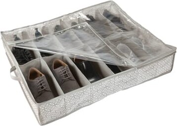 Simplify Gray 12 Pair Boho Print Under the Bed Shoe Storage Bag