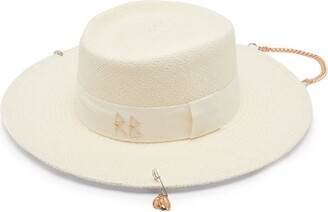 Ruslan Baginskiy Chain-strap Straw Gambler Hat