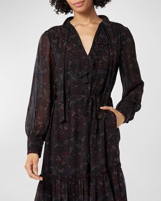 Roussel Ruched Paisley-Print Midi Dress