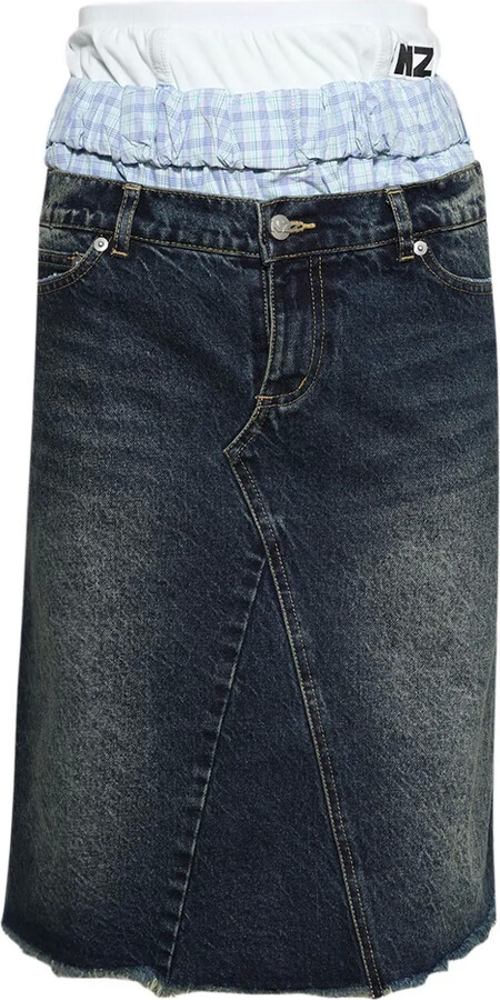 Natasha Zinko Frayed Triple-Waist Denim Skirt