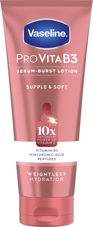 Vaseline Pro VitaB3 Serum Burst Hydrating Lotion Lightweight 10x Antioxidant Power of Vitamin C with Vitamin B3, Hyaluronic Acid & Peptides, 7.5 oz