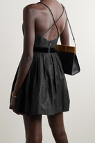 Thumbnail for your product : Alice + Olivia Madison Velvet-trimmed Pleated Cotton-blend Moire Mini Dress - Black