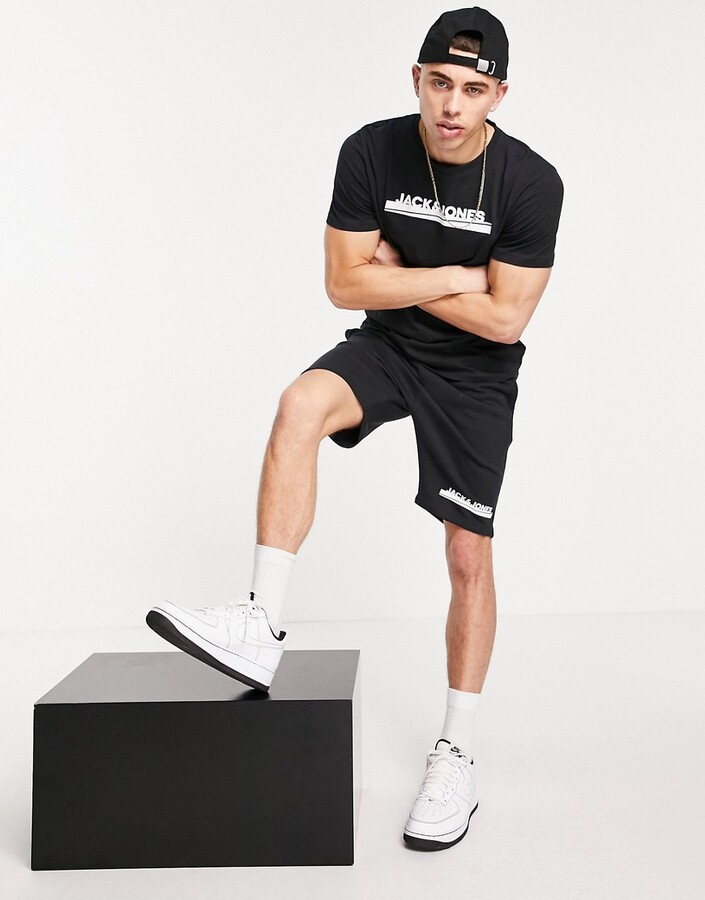 Jack and Jones t-shirt and short set in black - ShopStyle