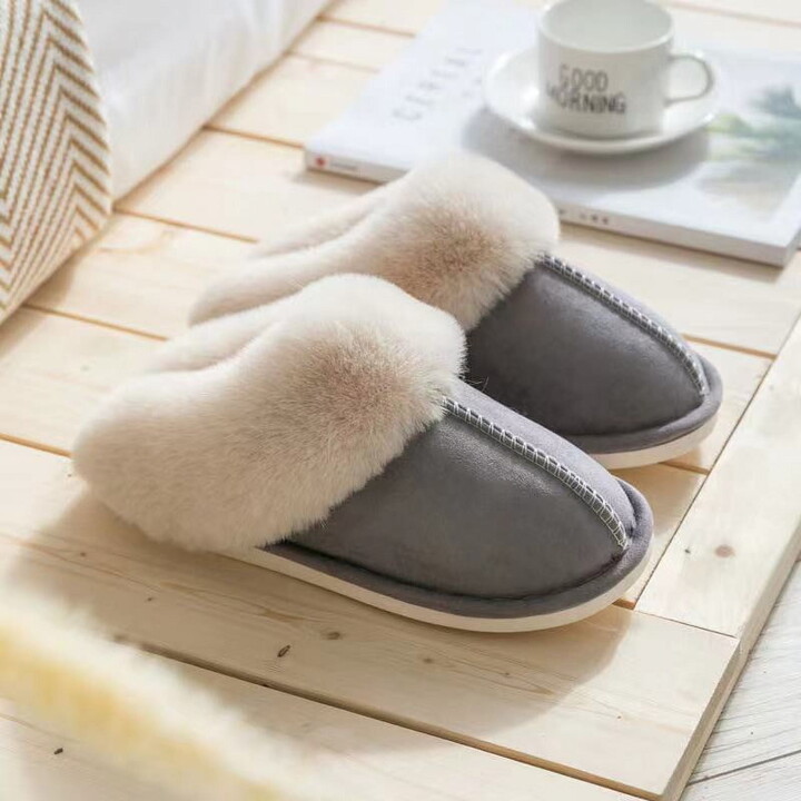 Neverold Winter Comfy Fluffy Fur Home Indoor and Outdoor Slipper Slider (Grey, X-Large)