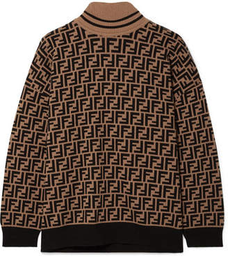 Fendi Intarsia Cashmere Turtleneck Sweater - Brown