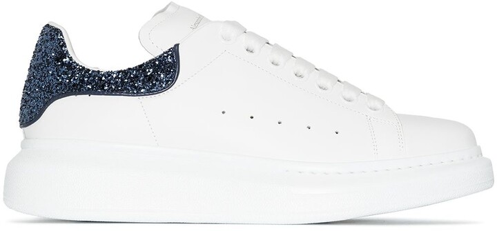 Womens Trainers Alexander McQueen Trainers Alexander McQueen Oversize White Leather Sneakers With Glitter Detail 