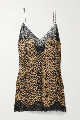 Saint Laurent Lace-trimmed Leopard-print Silk Mini Dress - Leopard print
