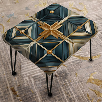 Design Art Teal And Gold Geometric Dream - Geometric Rectangle Ottoman
