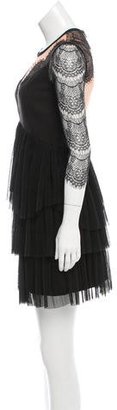 Three floor Lace-Paneled Ruffle-Accented Dress w/ Tags