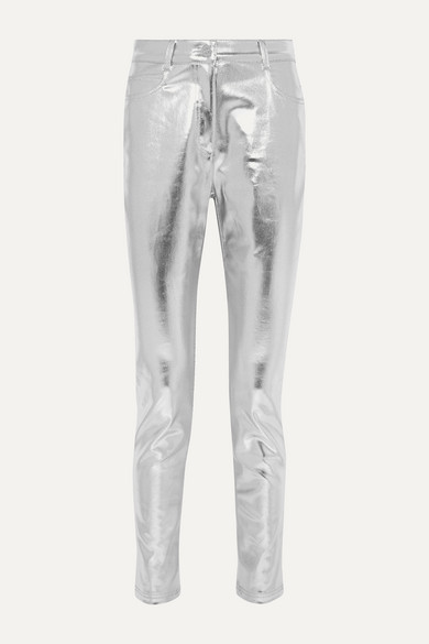 silver metallic skinny jeans