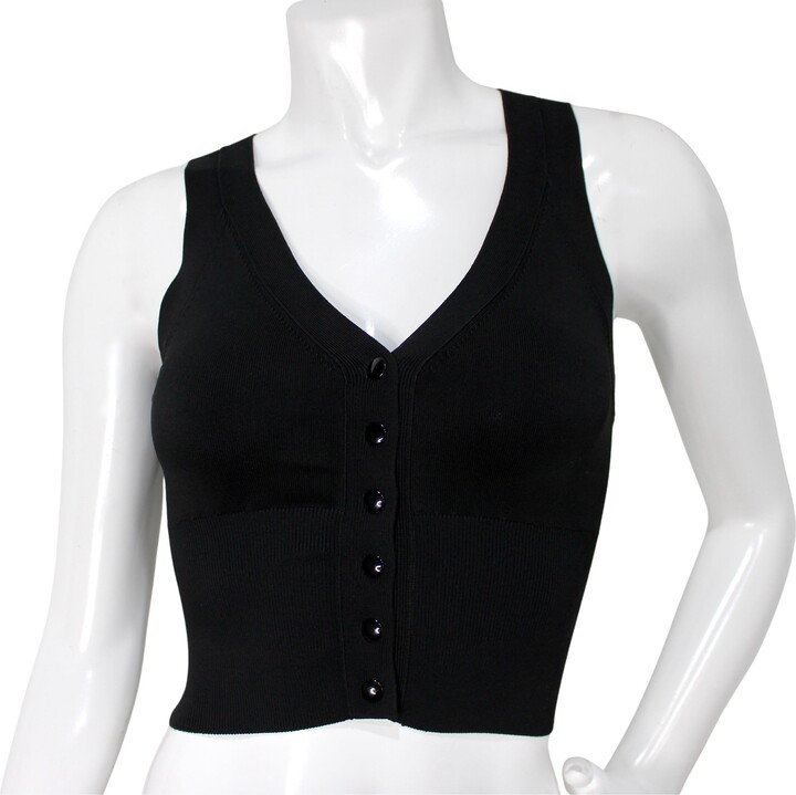Alexander Wang Black Button-down V-neck Cropped Sleeveless Top