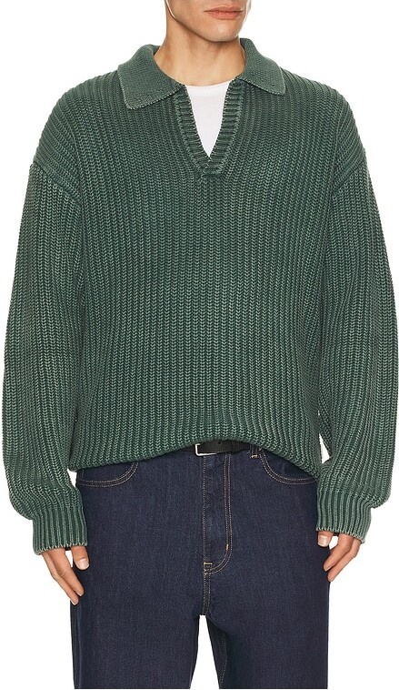 BOUND Open Collar Acid Wash Knit Sweater