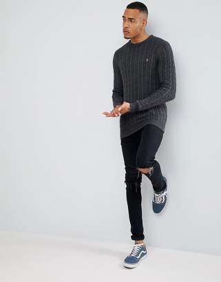 Farah Lewes twisted marl cable sweater in charcoal Exclusive at ASOS