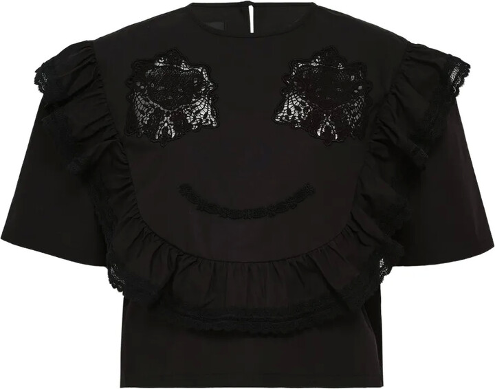 pushBUTTON Lace-Embellished Ruffle Blouse