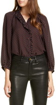 Thumbnail for your product : Frame Grace Heart Print Ruffle Trim Silk Top