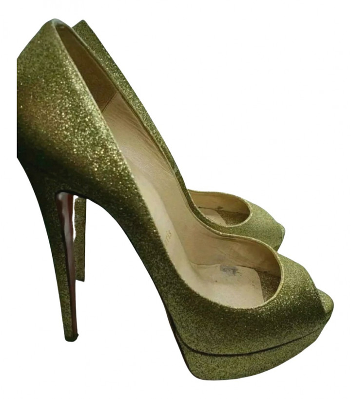 Christian Louboutin Lady Peep Gold Leather Heels - ShopStyle Shoes