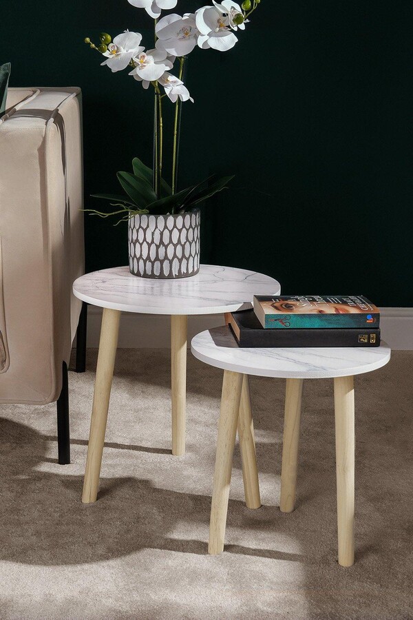 OHS 2 Piece Marble Round Side Bedside Coffee Table Nest Set ShopStyle
