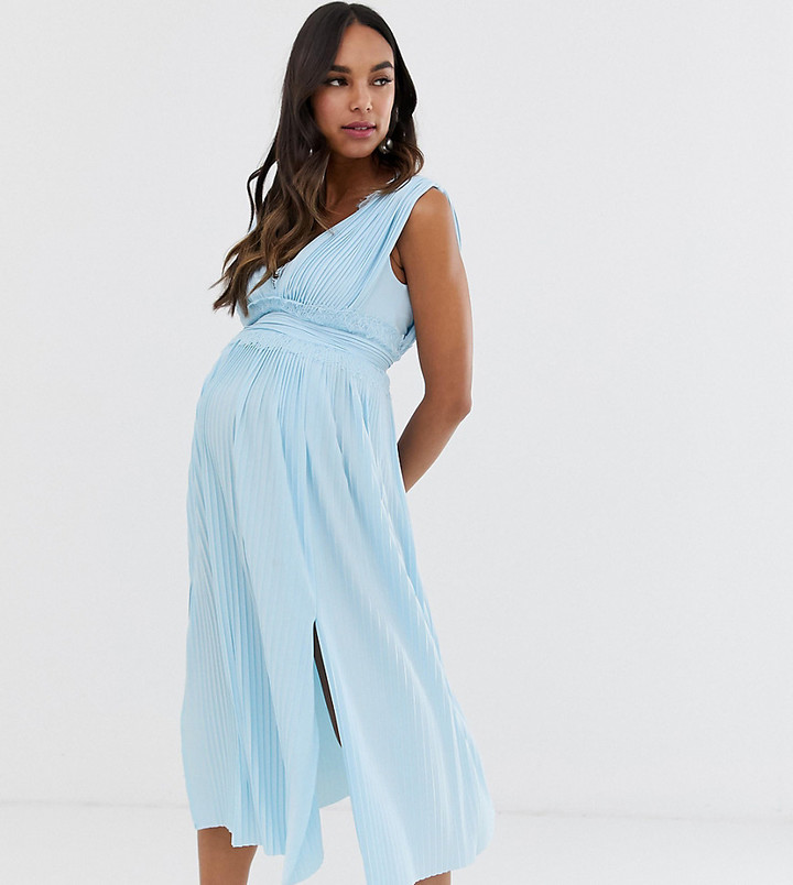 ASOS DESIGN Maternity Premium Lace Insert Pleated Midi Dress - ShopStyle