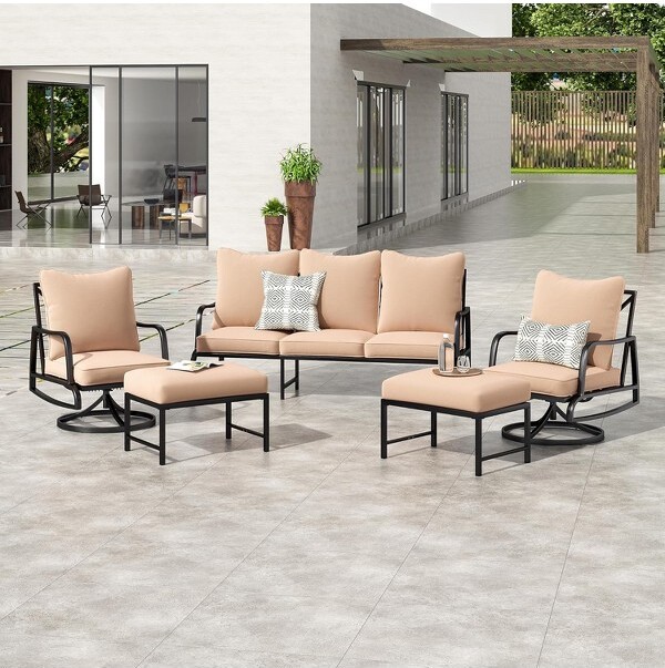 NAYSAYEPatioChaiseLoungesOutdoorMetalConversationSetwithSwivelChairsforGardenBeige74\