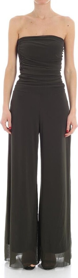 Fuzzi Ruched Strapless Wide-Leg Jumpsuit