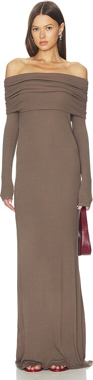 Enza Costa Silk Rib Off Shoulder Fluid Dress