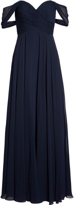dessy collection lux off the shoulder chiffon gown