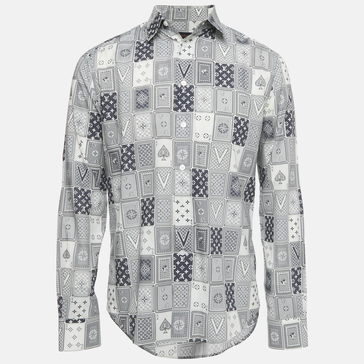 Louis Vuitton White/Blue Cards Print Cotton Shirt M
