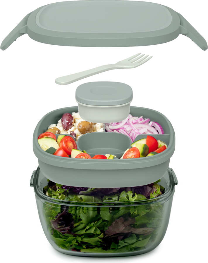 Bentgo Glass All-in-One Glass Salad Container (Tinted Glass) - Soft Khaki