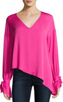 Thumbnail for your product : Milly Nicolina Tie-Sleeve Asymmetric Stretch-Silk Top