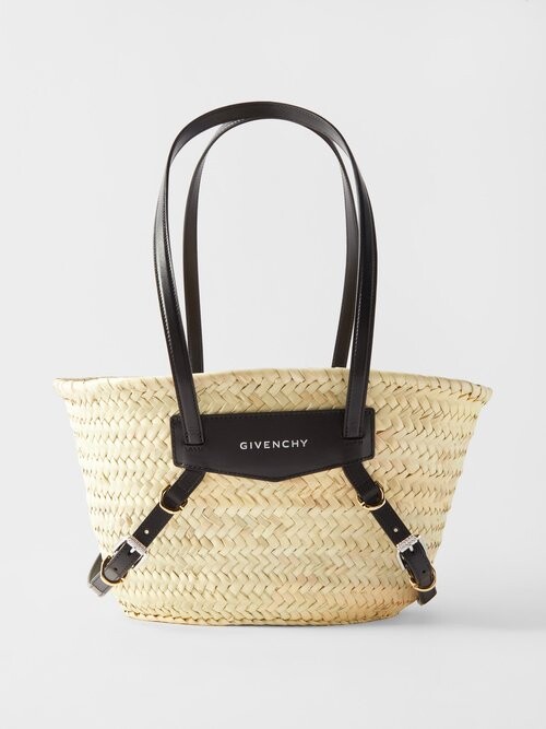 Kiki Leather-Trimmed Woven Raffia Backpack - TravelCoterie