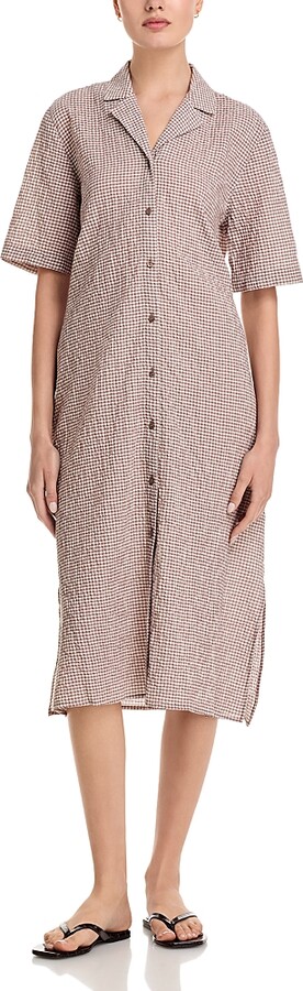 Eileen Fisher Notch Collar Linen & Cotton Shirt Dress - www.g