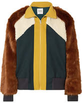 Thumbnail for your product : Sea Color-block Jersey, Faux Fur And Faux-shearling Track Jacket