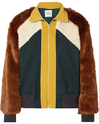 Sea Color-block Jersey, Faux Fur And Faux-shearling Track Jacket