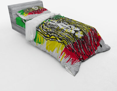 Ambesonne Rasta Ethiopian Culture Hair Lion Head Portrait Grunge Backdrop Duvet Cover Set
