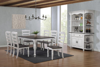 Sunset Trading French Chic 60"-78"-96" Wide Extendable Dining Table | Ladderback Chairs | China Cabinet With Storage, Drawer, Open Shelves | 3 Size Re