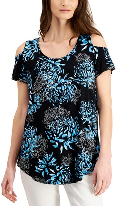 JM Collection Printed Cold-Shoulder Top, Created for Macy's
