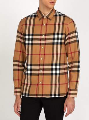 Burberry Richard Checked Cotton Flannel Shirt - Mens - Beige Multi