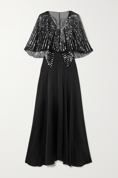 black cape maxi dress