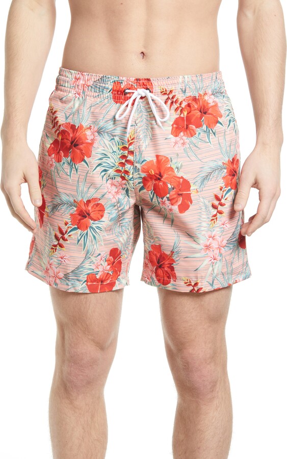 KVMV Floral Design with Swirl Lines Falling Leaves Autumn Inspired Casual Swim Trunks All 