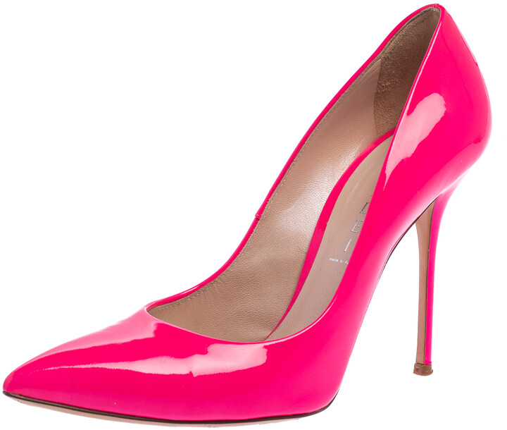 Casadei Neon Pink Patent Leather Blade Pumps Size 39.5 - ShopStyle