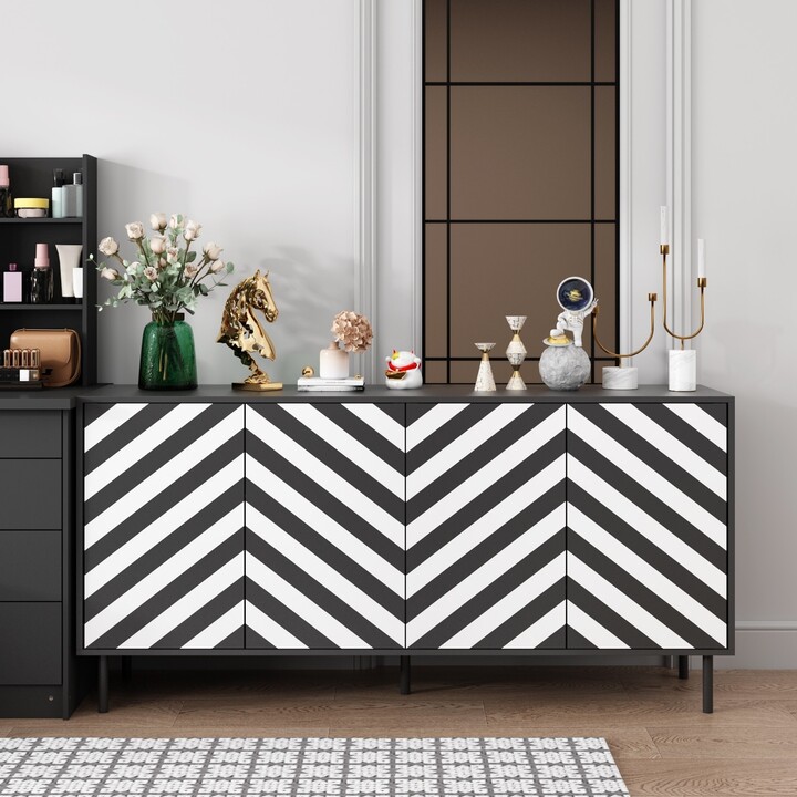 FUFU&GAGA 63"W Versatile Zebra Print Wooden Bookshelf Console Sideboard