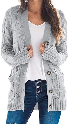 Lantch Women's Long Sleeve Cardigan Knitwear Ladies Top Button Down Cable  Knit Sweater Coat with Pockets(Gray - ShopStyle