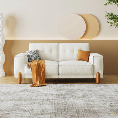 Latitude Run Couches For Living Room, Modern Teddy Fabric Upholstered Sofa Tufted Couch With Square Arm And 4 Solid Wood Legs 2 Pillows Decor For Living Room, Offi