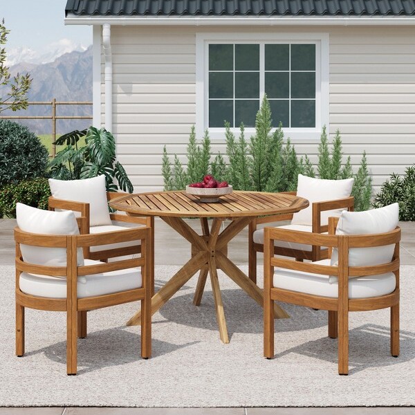 Christopher Knight Home ChristopherKnightHomeDineshModernAcaciaWoodOutdoorDiningChairswithCushions(Setof4)Teak/Beige
