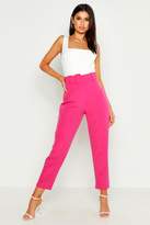 Thumbnail for your product : boohoo Wide Buckle Belt Straight Tapered Trouser