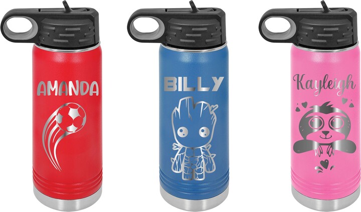 Personalized Kids Stainless Steel Water Bottle With Straw, Custom