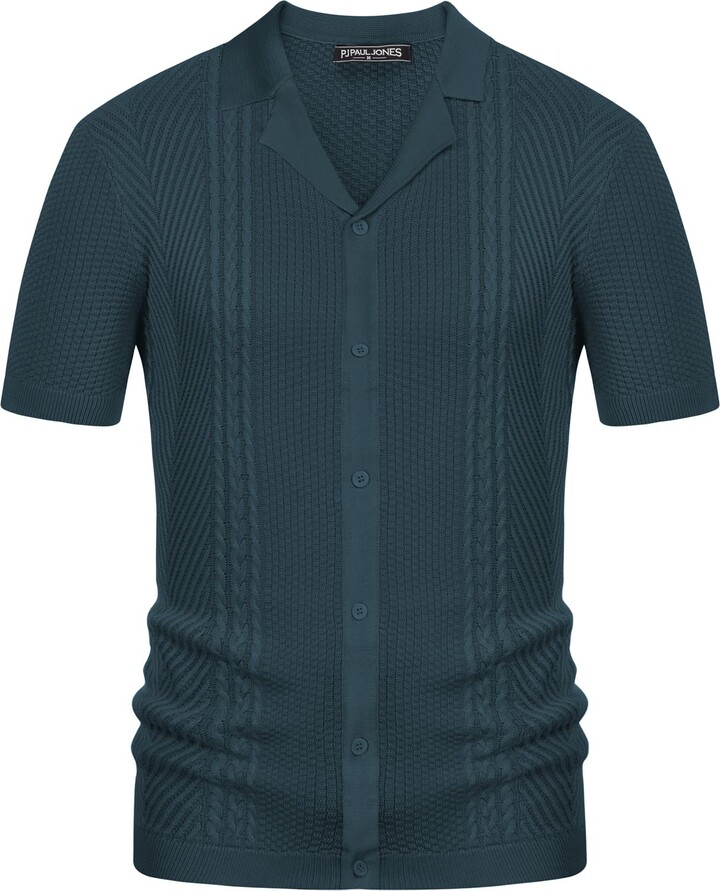 PJ PAUL JONES Mens Knit Polo Shirts Short Sleeve Button Down Knitted