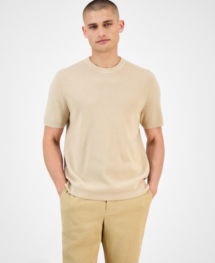 Alfani Men's Short Sleeve Waffle Knit Sweater, Exclusively at